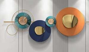 59.1" X 22.8" Modern Metal Wall Decor Home Wall Art Orange & Gold & Blue Living